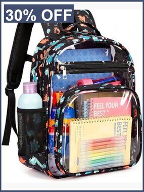 Clear Backpack for Kids - Transparent Bookbag for School & Travel, Dinosaur